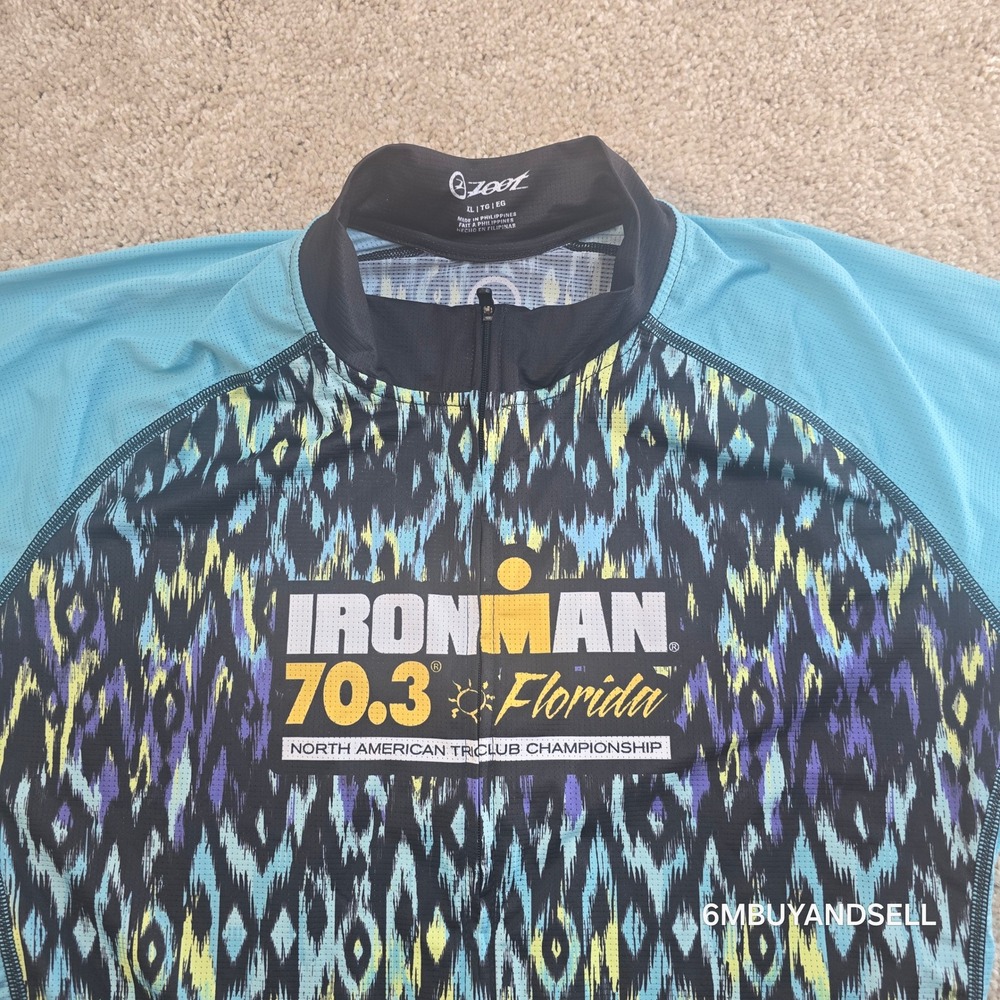 Zoot Ironman 70.3 Florida Cycling Jersey Womens XL Blue Purple Ikat FL718  NWT - Picture 6 of 13